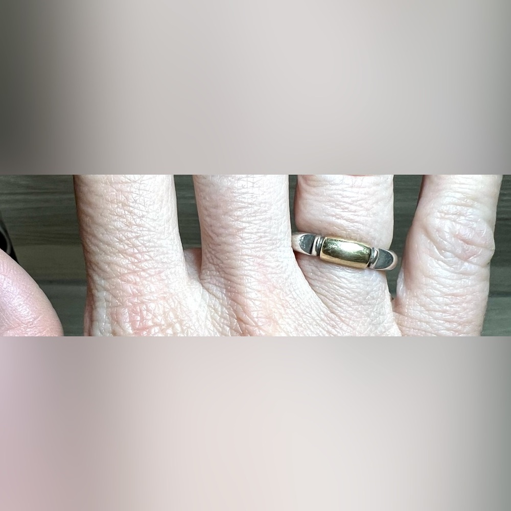 Vintage Designer Signed Sterling Silver/14K Gold Modernist Band Ring, Size 6 - Picture 7 of 8